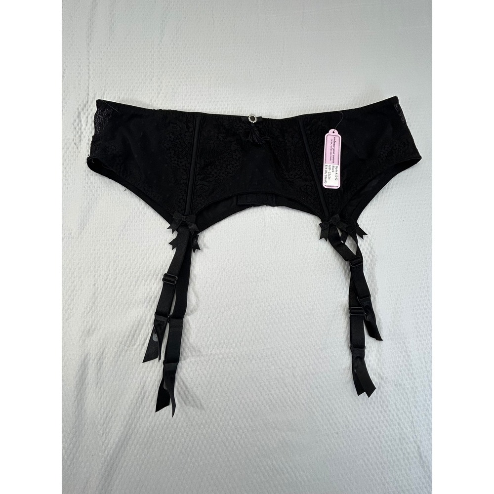 Curvy Couture Black Lace Swiss Dot Garter Belt Plus Size 14/16 NWT 1042